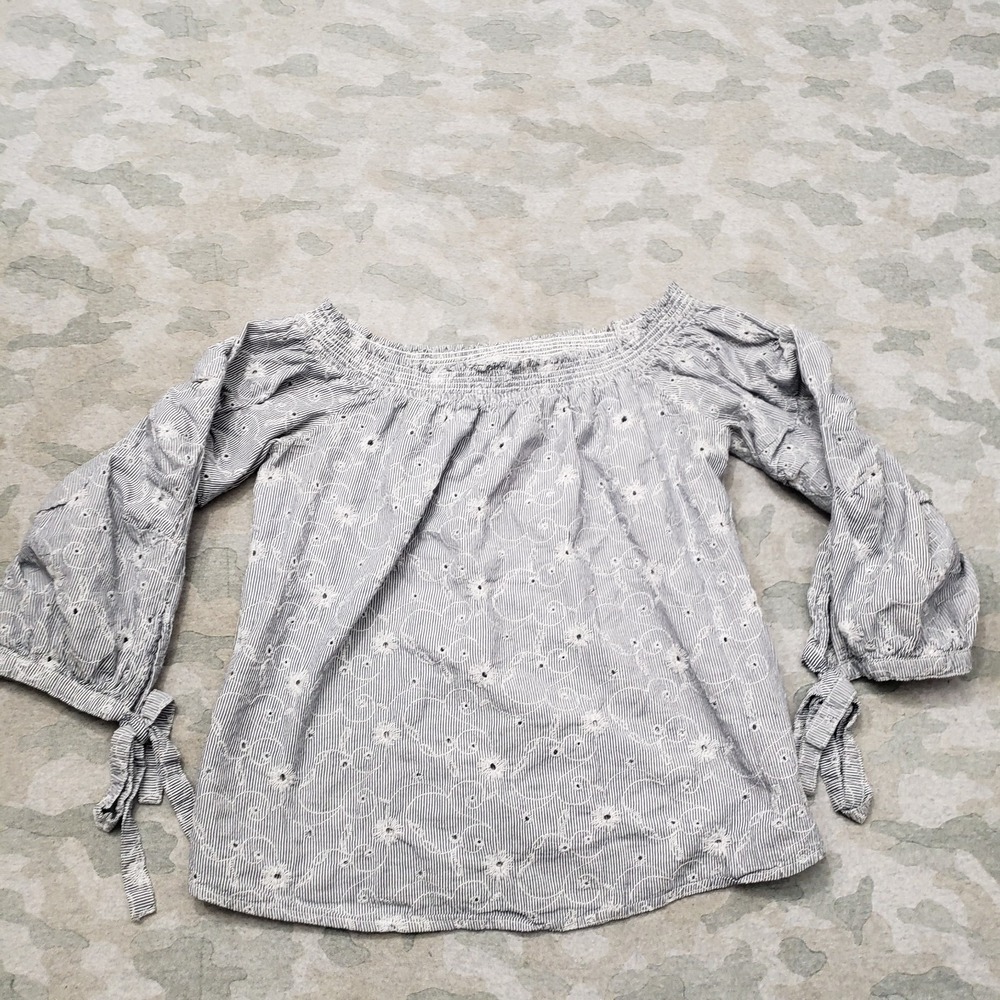 Rock & Roll Cowgirl Top Womens Large Blue Off Shoulder Long Sleeve